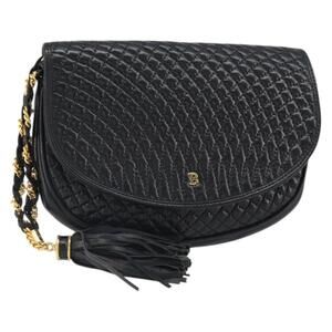 BALLY Pouch Leather Black Gold Auth 159018
